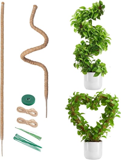 2x160cm Kokosnoot Monstera Klimsteun - Flexibele en Buigzame Ondersteuningspalen voor Klimplanten, Pothos en Kamerplanten met Volledige Ondersteuningsset