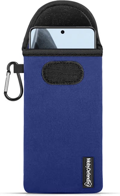 MobyDefend Hoesje - Geschikt voor OnePlus 13 - Neopreen Pouch Met Karabijnhaak - Insteek - Riemlus - Blauw