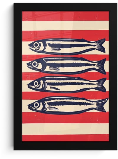Poster in lijst - Fotolijst 20x30 cm - Posters - Sardines - Rood en beige strepen - Posterlijst zwart - Decoratie - Wanddecoratie woonkamer - Muurdecoratie slaapkamer
