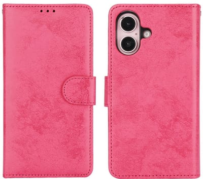 Classic Wallet Case Hoesje geschikt voor iPhone 16 - roze- Twee in één hoes - Magnetische Hoes met Pashouder - Luxe en Praktisch - Ideaal voor Pasjes en Kaarten - Duurzaam Design