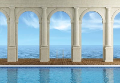 Fotobehang Sea View Through Arches | XXL - 312cm x 219cm | 130g/m2 Vlies