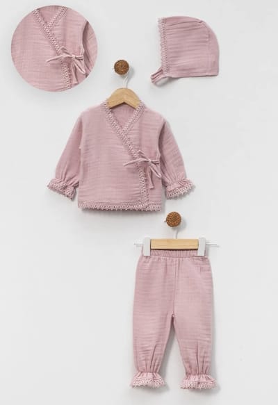 Dutchdreumes newborn babyset kraamcadeau Classic roze 3 delige set maat 50/56 100% katoen