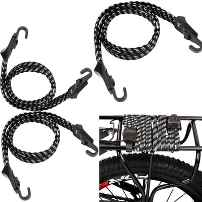 3 stuks Elastische fietsriemen - slijtvast en treksterk - bevestigingsriemen - elastische banden - 60 cm - voor het vastzetten van bagage tijdens het fietsen - zwart en wit