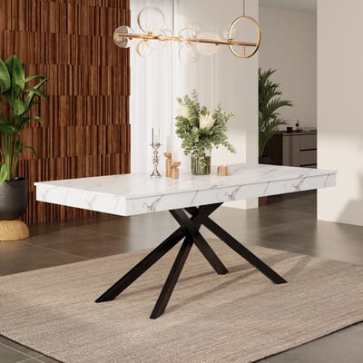 DESMIU Eettafel - Uitschuifbaar Ontwerp Met Extra Dik Tafelblad - Voor Eetkamer Keuken En Woonkamer - MDF - Wit - 140 Tot 180 Cm