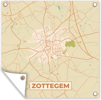 Tuin poster Kaart - Retro - Plattegrond - Zottegem - Stadskaart - 200x200 cm - Tuindoek