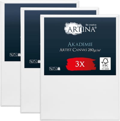 Artina Akademie – Set van 3 Schilderdoeken Canvas 60x80 cm – Spieraam van FSC® Hout – Wit Canvas 100% Katoen – 280 g/m149