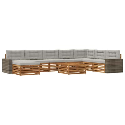 vidaXL - Buiten - bank - set - 9 - st - Naturel - en - lichtgrijs - Massief - Acacia - Hout