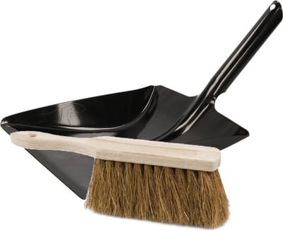 Stoffer en Blik set Thor - voor buiten - blik van metaal - zwart - 38 x 23 cm - borstel hout van 28 cm - Kokos vezels
