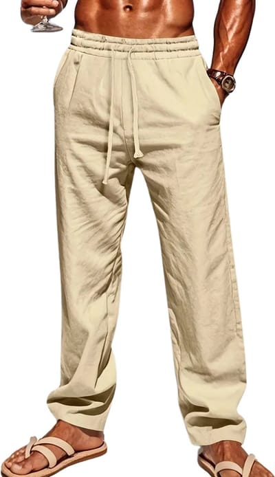 Livano Linnen Broek Heren - Zomerbroek - Volwassenen - Lange Broek - Pantalon - Strandbroek - Zomer - Ibiza Stijl - Beige - Maat S
