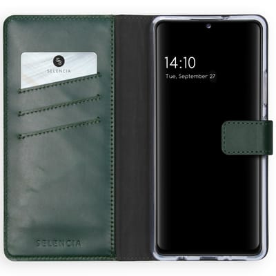 Selencia Hoesje - Geschikt voor Samsung Galaxy A42 - Echt Lederen Bookcase - Groen