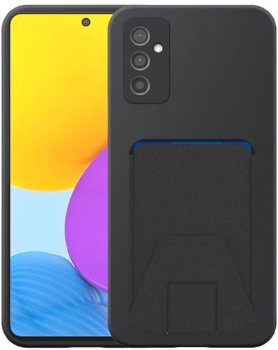 Geschikt voor Samsung Galaxy M52 Telefoonhoesje met Verstelbare Leren Pasjeshouder - Flexible Back Cover Case Siliconen TPU with Adjustable Leather Cardslot - Zwart - Smartphonica geschikt voor Samsung Galaxy M52 5G