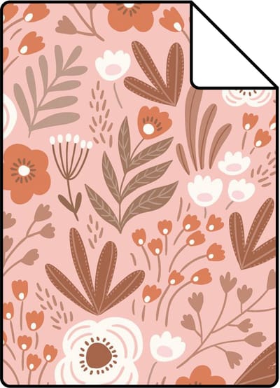 Proefstaal ESTAhome behang bloemetjes terracotta roze - 26.5 x 21 cm - 131069-S