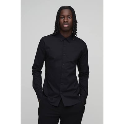 Stretch Fit Shirt met Lange Mouwen | Black | Size XS