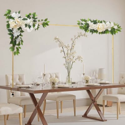 VEVOR Tafelboog, verstelbaar van 711,2–2489,2 mm lengte en 330,2–1066,8 mm hoogte, tafeldecoratiestang met bloemenaccessoires, gouden ballonframe voor bruiloft-, verjaardags- en kerstdecoratie