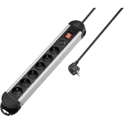 Renkforce RF-6417718 Overspanningsveilige stekkerdoos 6-voudig Zwart, Aluminium Randaarde stekker 1 stuk(s)