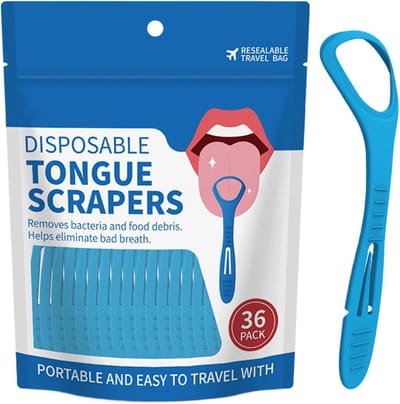 Tongschraper en Borstel - Mondhygiëne Tool - Frisse Adem - Dubbele Reiniging - 36 stuks - Blauw