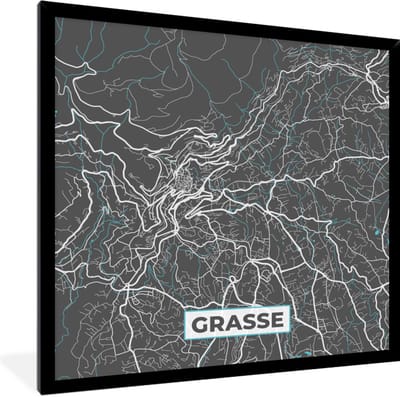 Fotolijst incl. Poster - Grasse - Frankrijk - Plattegrond - Stadskaart - Kaart - 40x40 cm - Posterlijst