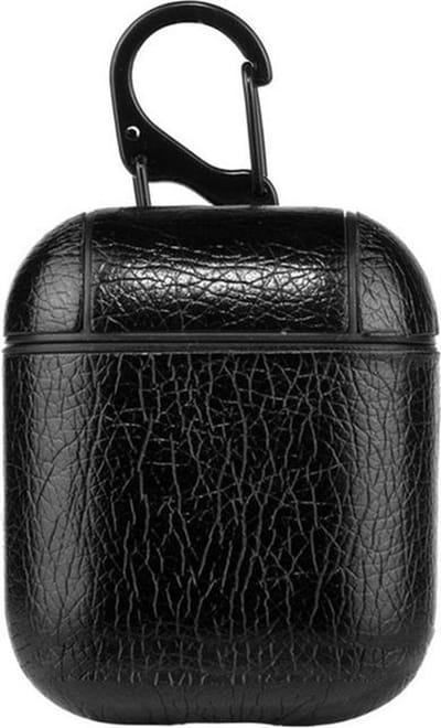 AirPods hoesjes van By Qubix - AirPods 1/2 hoesje Litchi PU Series - hard case - zwart Airpods Case Hoesje voor Airpods Airpods 1 Airpods 2 Hoes