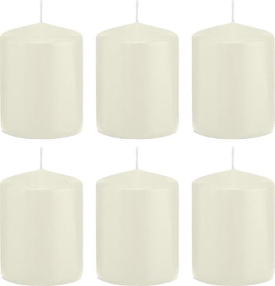 Trend Candles Cilinderkaars/stompkaars - 6x - ivoorwit - 6 x 8 cm - 29 branduren - met brandvertragende folie