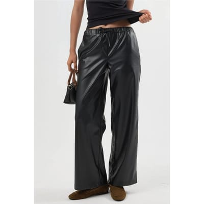 Hoge Taille Faux Leren Broek met Touwtje