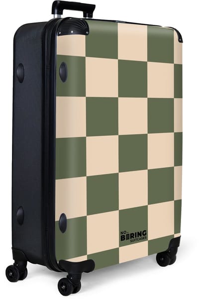 NoBoringSuitcases.com® - Koffer groot - Reiskoffer lichtgewicht - Groen met beige schaakbord print - Reiskoffer met 4 wielen - Grote reis trolley XL - Luggage suitcase - Hardcase reistrolley large - 98 - 100 liter bagage