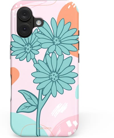 Casetastic hoesje geschikt voor Apple iPhone 16 - MagSafe - Dubbellaagse bescherming - Roze Oranje Bloemen - Fashion Case - Wit Mintgroen Lichtroze Lichtblauw
