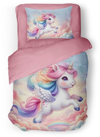 Eleganzzz Kinder Dekbedovertrek Rainbow Unicorn - Eenhoorn Dekbedovertrek - Multi - 140x200/220cm - Dekbedovertrek Kinderen - Micropercal - Eenpersoons