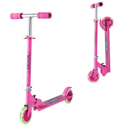 VEVOR Step (2 wielen) voor kinderen vanaf 3 jaar, stadsstep, kinderstep met lichtgevende wielen, in hoogte verstelbaar stuur, antislip deck en opvouwbaar frame, step tot 50 kg, roze