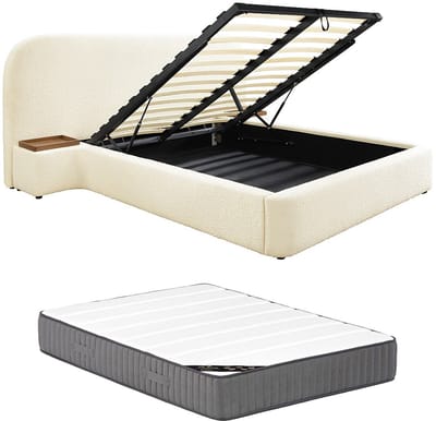 Vente-unique Bed met opbergruimte stof wit 180 x 200 cm (Super King Size Bed)