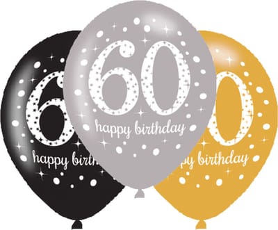 Amscan - Sparkling Celebrations - Ballon 60 Goud, Zilver, Zwart (6 stuks)