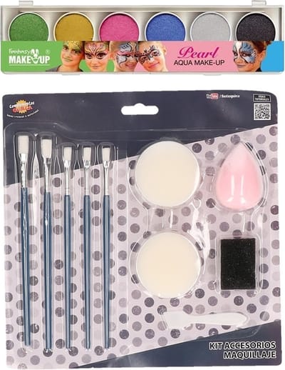 Faram Party kinder schminken set 6-kleuren glitters met grimeer gereedschap 10-delig