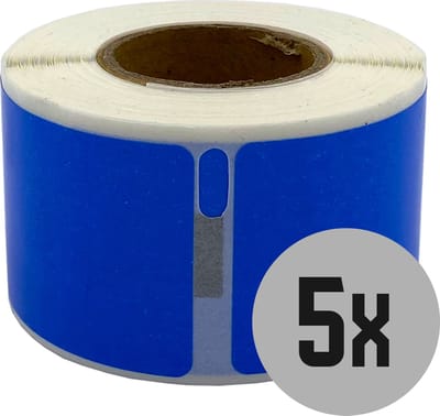 DULA Dymo kompatible Etiketten, S0722370 99010, 28 x 89 mm, Blau, Permanent, 5 Rollen, 130 Etiketten pro Rolle