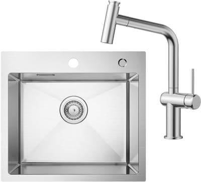 CECIPA max Spoelbak Keuken 50x45CM - Spoelbakken Keuken Met T-Uitloop Keukenkraan - Spoelbakken met Kraangat - Wasbak Keuken - Enkele Spoelbak - Spoelbakken met afdruip - RVS