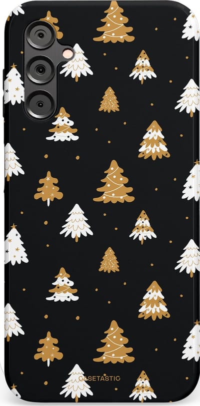 Casetastic hoesje geschikt voor Samsung Galaxy A14 (2023) 5G / Samsung Galaxy A14 (2023) 4G - Dubbellaagse bescherming - Happy Chistmas Kerstbomen - Fashion Case - Zwart