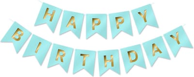 LUQ - Blauw & Goud Happy Birthday Slinger Verjaardag Versiering Feest Versiering Verjaardag Slingers Decoratie