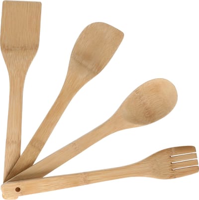 Alessandro Keukengerei spatels/lepels set - 30 cm - hout - 4-delig - roerlepels/bak spatels