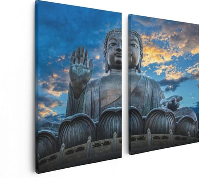 Artaza Canvas Schilderij Tweeluik Boeddha Beeld Bij Een Tempel - 80x60 - Foto Op Canvas - Canvas Print