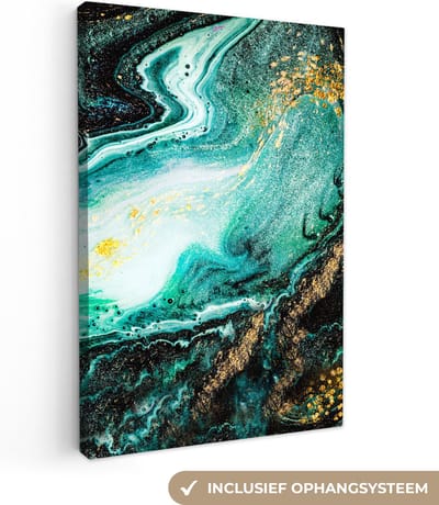Canvas schilderij 120x180 cm - Wanddecoratie Marmerlook - Blauw - Goud - Glitter - Luxe - Marmer - Muurdecoratie woonkamer - Slaapkamer decoratie - Kamer accessoires - Schilderijen op canvas