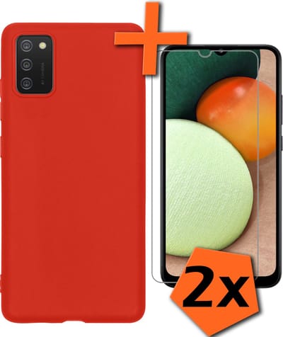 Hoes - Met 2x Screenprotector - Geschikt voor Samsung Galaxy A02s - Sterk & Shockproof - Back Cover - Siliconen Case - Telefoon Hoes - Rood