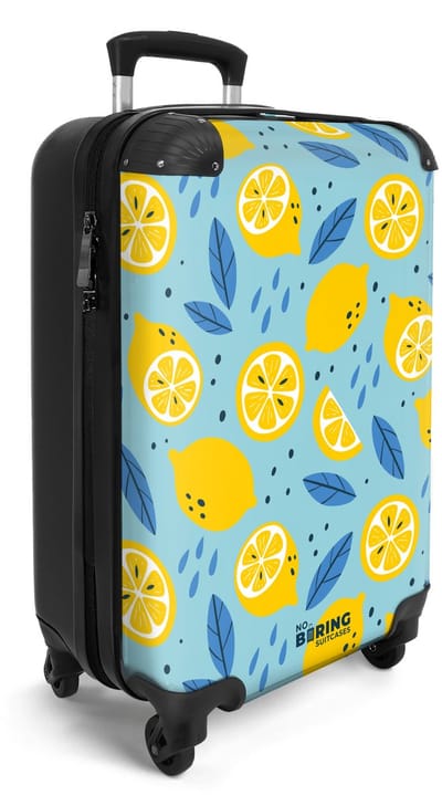 NoBoringSuitcases.com® - Handbagage koffer lichtgewicht - Reiskoffer trolley - Blauw met gele citroenen - Reis rolkoffer met wieltjes - Carry on reistrolley op wielen - Luggage suitcase - 55x40x20 en 55x35x25 - Bagage 55 cm