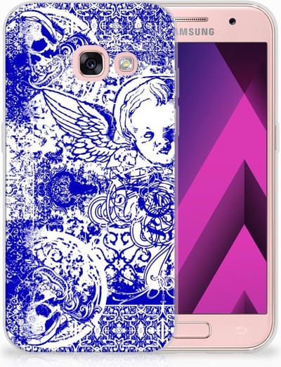 Silicone Back Case Samsung Galaxy A3 2017 Angel Skull Blauw