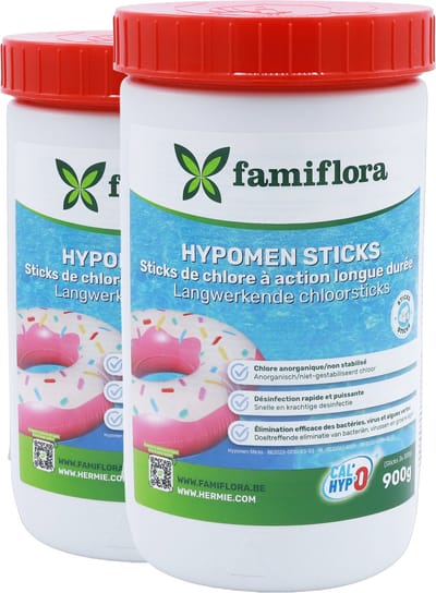 Famiflora - Hypomen langwerkend anorganisch chloor 1.8KG - 300g sticks (6x300g) - niet-gestabiliseerd chloor - Lange & snelle werking - Gelijkmatige chloorafgifte - Efficiënte desinfectie