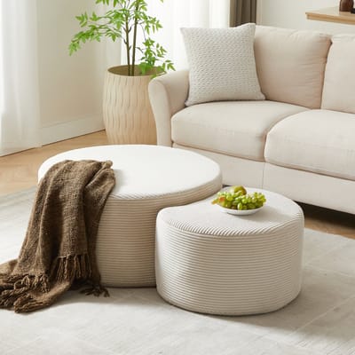 MODENUIT Salontafelset - 2-Delig Rond Ontwerp Voor Woonkamer En Slaapkamer - Stoffen Bekleding - Beige Set