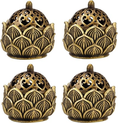 Retro Lotus Incense Cone Houder - 4 Stuks Bronzen Wierook Kaarsenhouder voor Thuis, Kantoor en Tuin Decoratie - 4cm Hoog