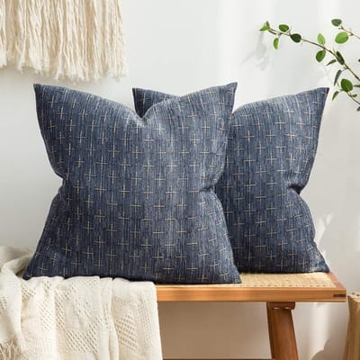 Kussensloop - Rustiek geweven kussenhoes met textuur - Moderne vintage kussensloop in boerderijstijl - 45×45cm（blauw） -Geschikt voor slaapbank-buitenkussensloop -Set van 2