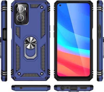 Hoesje Geschikt voor Oppo A76 hoesje Hybrid Armor Anti-Shock hoesje Blauw - Hoesje Geschikt voor Oppo A76 - A76 Hoesje kickstand Ring houder cover TPU backcover hoesje