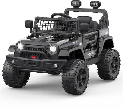 Triumpunpre - Elektrische Kinderauto 12V - Vering & LED - Bluetooth - 2 Snelheden (Zwart, 3-8j)