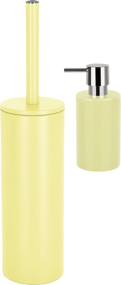 Spirella Badkamer accessoires set - WC-borstel/zeeppompje - metaal/porselein - geel - Luxe uitstraling