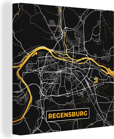 Canvas Schilderij Stadskaart – Kaart – Regensburg – Gold – Duitsland – Plattegrond - 20x20 cm - Wanddecoratie