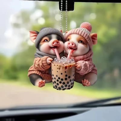 Auto Charm Auto Achteruitkijkspiegel Ornament met Lanyard Schattig Kat Ontwerp Dier Hanger Hangende Decoratie Auto Interieur Accessoires